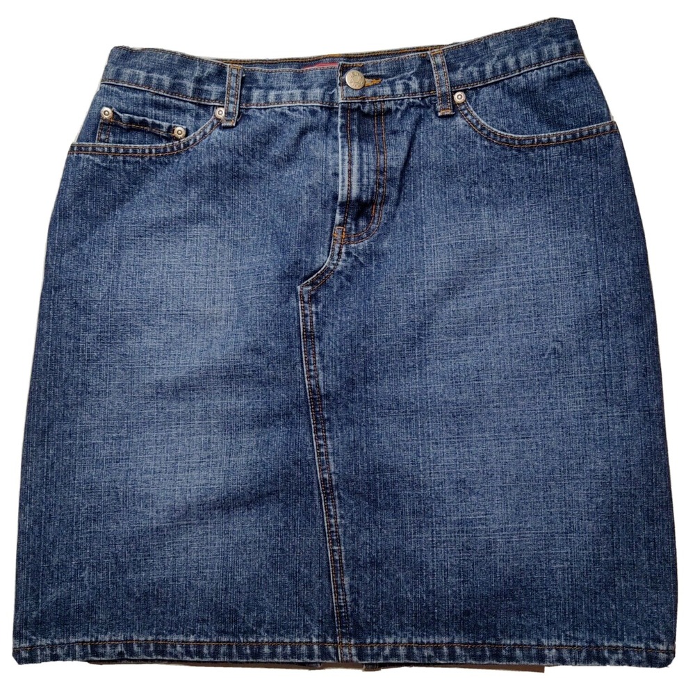 VTG ZENA Jeans Women Size 8 Blue Back Slit 19" Denim Mini Skirt